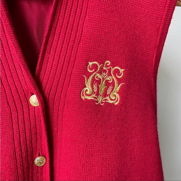 Vintage Wool Red Vest with Tartan Back Gold Button - Picture 5 of 7